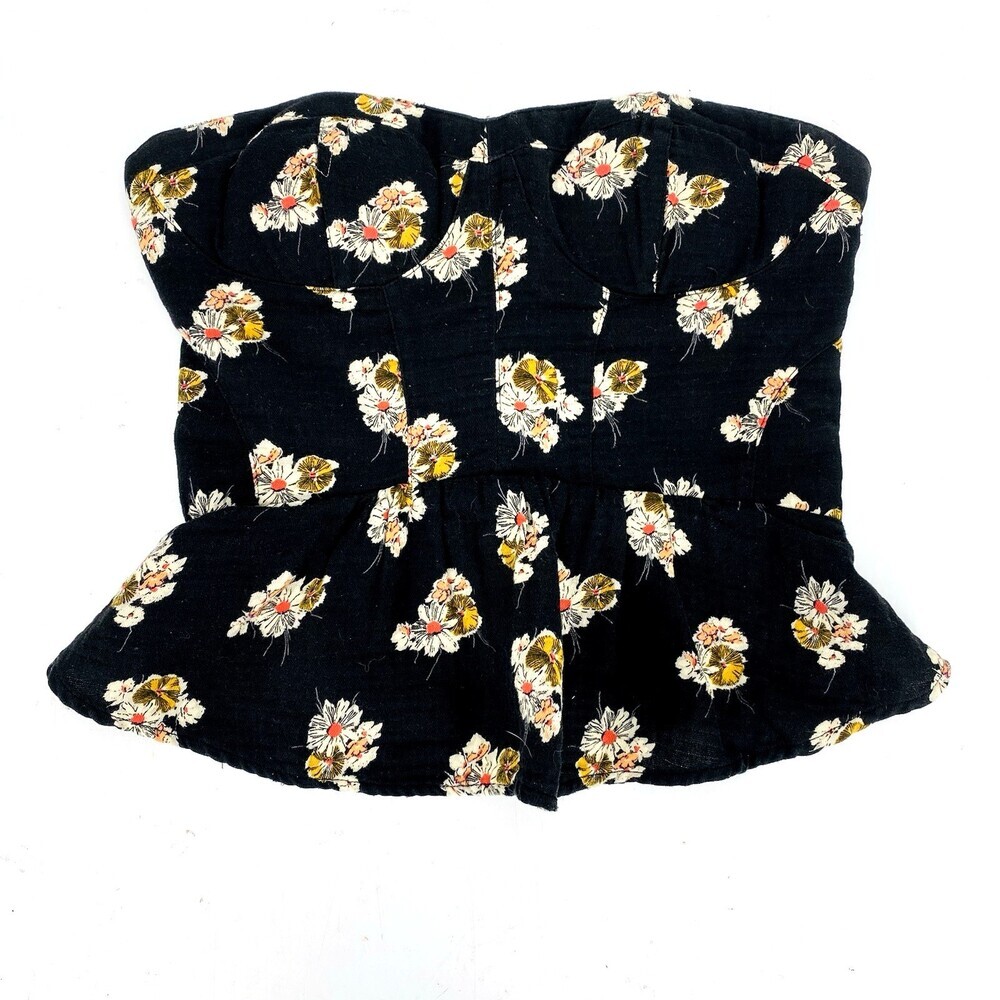 Urban Outfitters Kimchi Blue Corset Peplum Tube Top Black Floral Lyocell Modal M